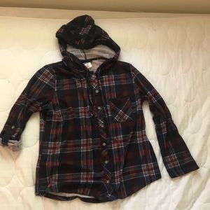 Plaid 3/4 length hooded flannel